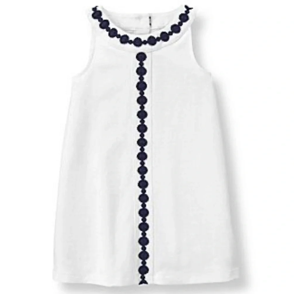 Janie and Jack Kids Girls Sleeveless White Shift Dress Navy Trim Size 4